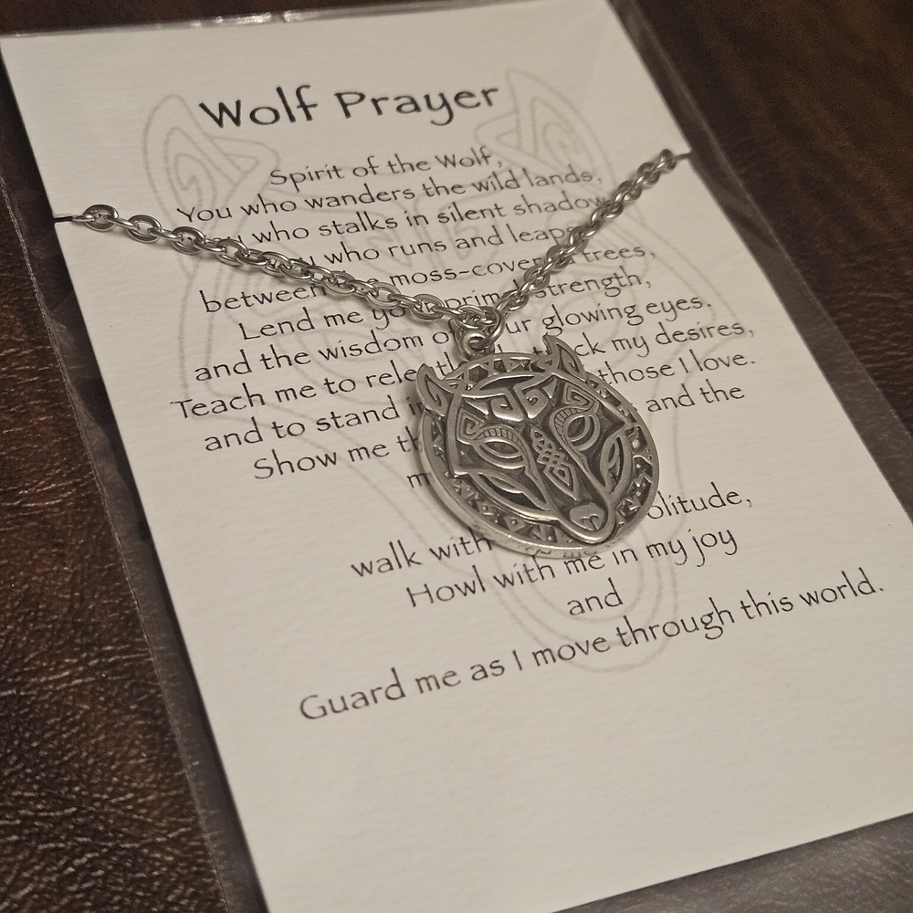 Celtic Wolf Medallion Necklace | Silver Tone | 18in Chain